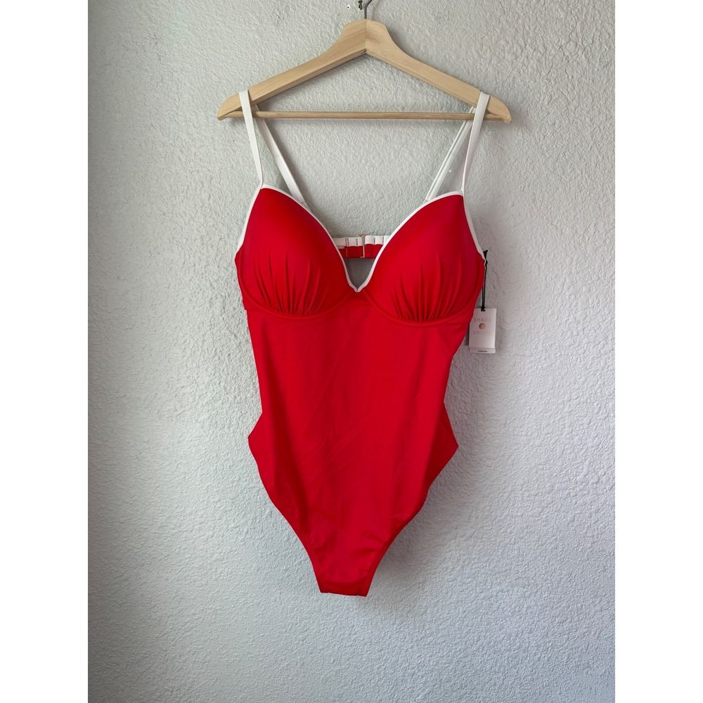 NWT Shade & Shore Cabana Red White Underwire One Piece Swimsuit 38DD